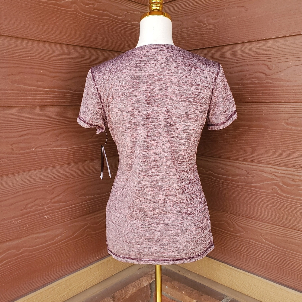 NWT Adidas Women's V-Neck Tech Heather Tee T-Shirt Shadow Fig Size Small - Picture 3 of 16